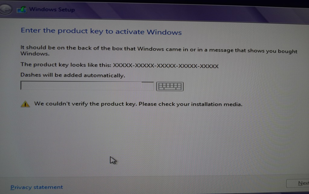 Windows 8 couldnt verify product key check installation media